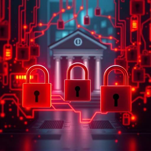 Afbeelding van een firewall en sloten, symboliserend cybersecurity voor een bank.