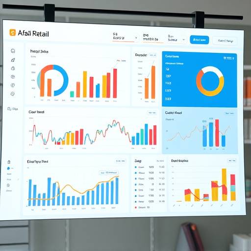 Dashboard met data visualisaties voor een retailbedrijf, met grafieken over verkoop, klantgedrag en productprestaties.