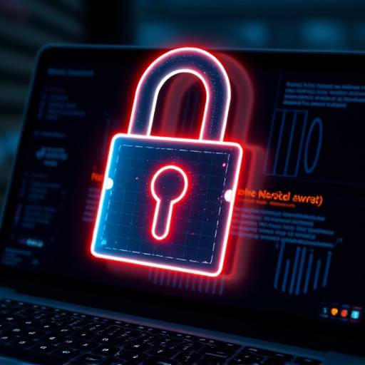 Een digitaal slot op een computerscherm, symboliserend cybersecurity.