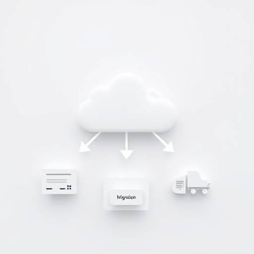 Schema van een cloud migratie voor een logistiek bedrijf, met pijlen die data verplaatsen naar de cloud.